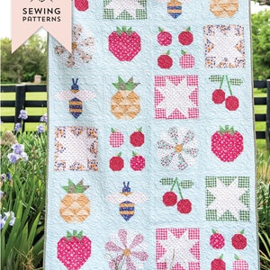 Summer sugar quilt pattern by Melissa Mortenson, pattern only, Cherry, strawberry, pineapple and bees