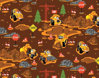 Caterpillar buildin crew licensed fabric, Riley Blake, construction, main brown-C8100