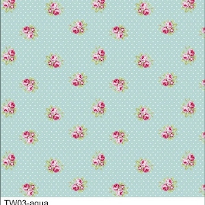 Tanya Whelan Barefoot Roses classics, TW03-aqua, small roses, sold by the half hard