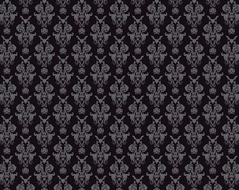 Riley Blake Spooky hollow in black, C10571, by Melissa Mortenson, Halloween damask fabric