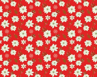 Adel in Winter by Sandy Gervais, Christmas fabric, C12264- red poinsettia