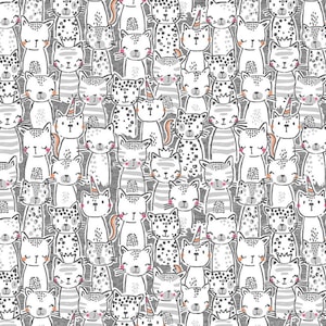 Meowgical,  A Pawsome bunch in gray, by Michael Miller, cat fabric