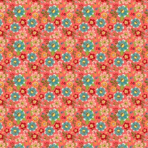 Poppie Cotton, Betsy’s sewing kit, tossed blooms, BK22101, red, fabric