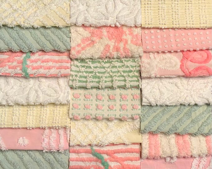 Vintage Chenille Bedspread 6” Squares, Pink, Yellow & Green, Shabby ...