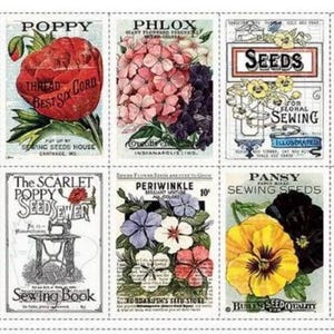 Sewing seeds 3, 24”x 43” fabric panel, Riley Blake fabric by J.Wecker Frisch, PD15682- panel, seed catalog patch, garden, flowers