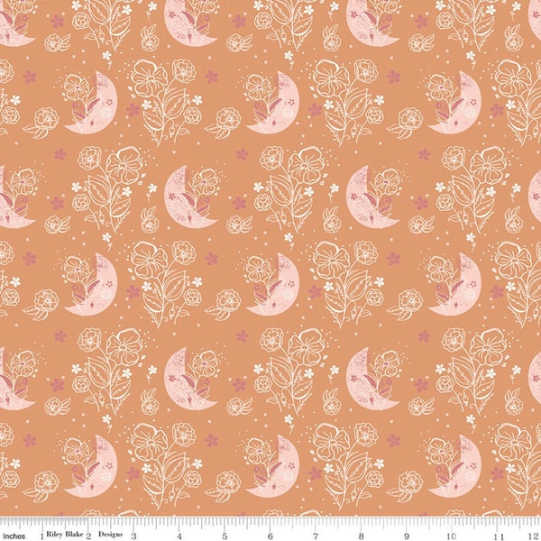 Beneath the western sky by Gracey Larson, Riley Blake fabric, floral moon, C11191-orange