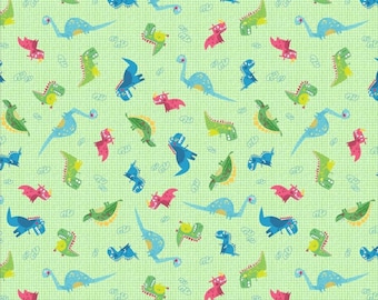 Dino friends , Michael Miller fabric, playful dinosaurs ,DC10655-green