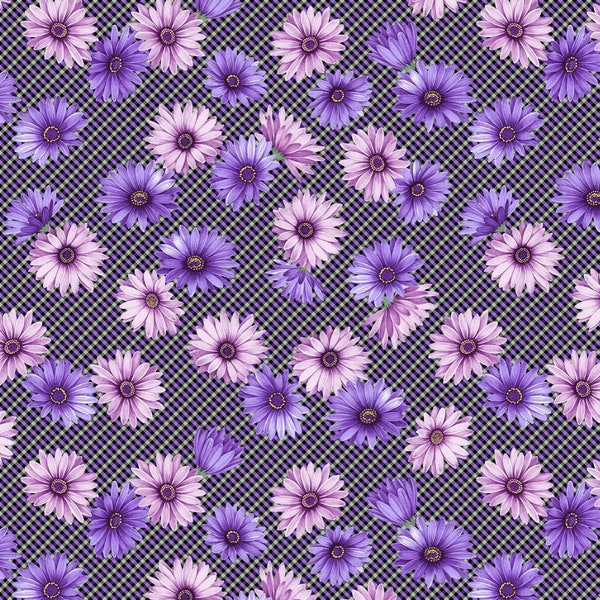 Miss Marguerite, Plaid purple, Daisy toss, Benartex fabric