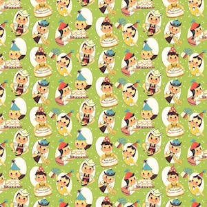 Happy birthday , Michael Miller fabric, happy kids CX10904- green, retro kids