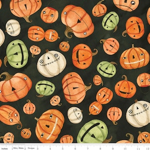 Halloween Whimsy by Teresa Kogut for RBD, Halloween fabric,C11821-black pumpkin faces, Jack-o-lantern