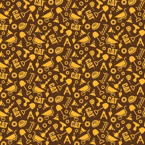 Caterpillar buildin crew licensed fabric, Riley Blake, construction tools, brown-C8103