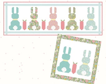 Sweet spring bunny Quilt runner and pillow pattern, Easter bunny, carrots, pattern by Beverly McCullough