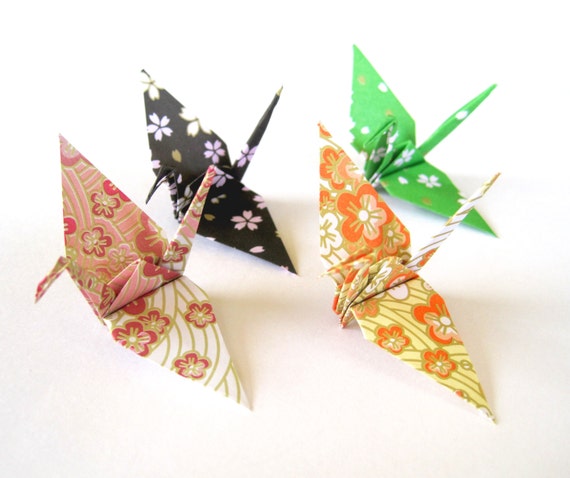 Origami Crane 50 Origami Paper Cranes Cherry Blossom Pattern Sakura Flower Print Origami Birds For Japanese Wedding