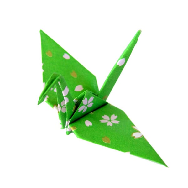Japanese Crane in Green  ( 1 Count ) Japanese Cranes , Origami Swans , Flower Pattern Paper Crane , Paper Swan