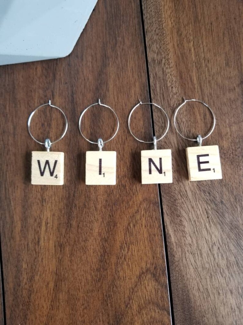 Wine Charms Drink Markers Scrabble Tile Wine Charms Etsy