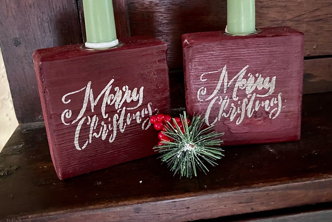 Beautiful Farmhouse Block Candle Holder. Set Include Two Candle Holders