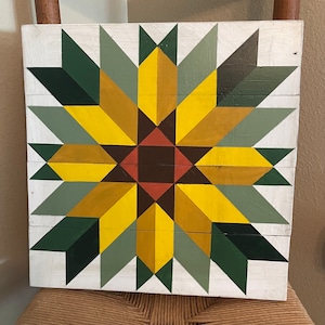 Sunflower Barn Quilt | 14” x 14” Hand-Painted Wooden Quilt Block | Rustic Farmhouse Wall Art