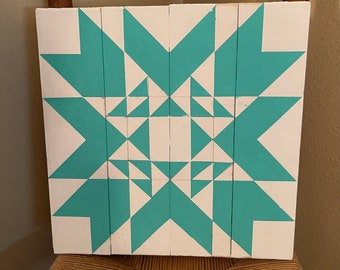 Teal  and White Barn Coastal Barn Quilt