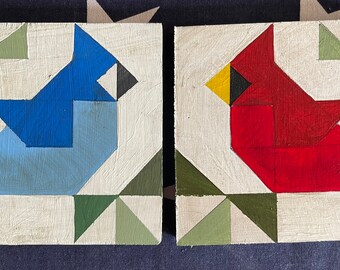 Blue Bird / Red Cardinal  Set (2) - Acrylic on Wood