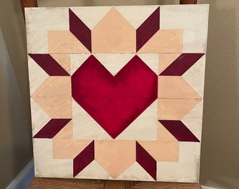 Valentines Heart Barn Quilt Hand Painted Acrylic