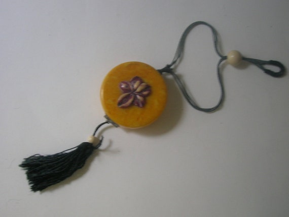 Vintage Yellow Celluloid Powder Dance Compact with