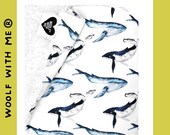 ORGANIC Baby Blanket - Blue Watercolor Whale, Organic Baby Blanket, Crib Bedding, Nursery Bedding, Fur Baby Blanket, Toddler Blanket