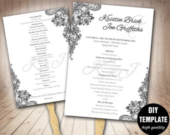 Black Wedding Program Fan Template Printable Wedding Black Etsy