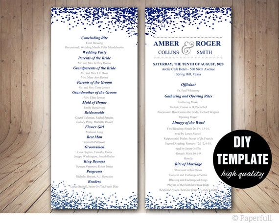 Modern Wedding Program Templatenavy Blue Program Etsy