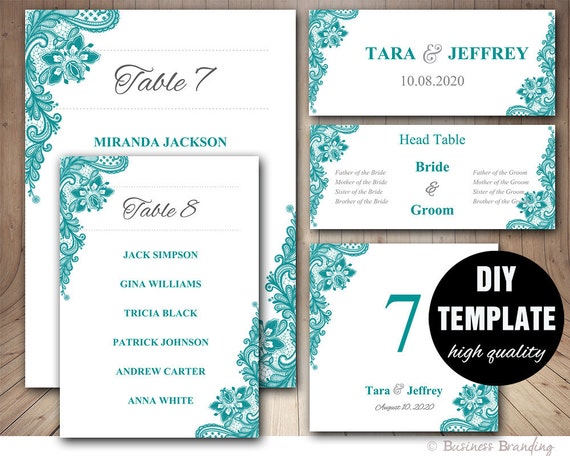 teal wedding seating chart template wedding place card etsy