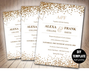 Stylish Wedding Invitation Template in Gold, Printable Wedding Invitation,Gold Wedding Invitation Template,Gold Wedding Invitation Printable