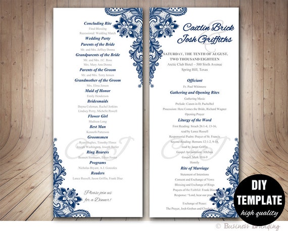 Navy Blue Wedding Program Template Instant Download Etsy