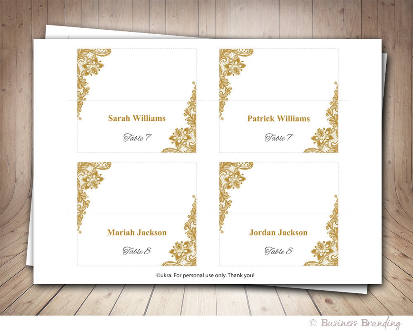 Gold Lace Wedding Place Cards Template Foldover DIY Gold - Etsy