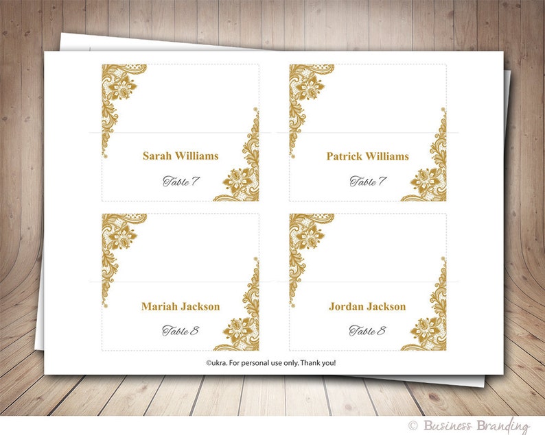 Gold Lace Wedding Place Cards Template Foldover DIY Gold - Etsy