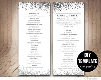 Silver Wedding Program Template,Wedding Programs Instant Download, Confetti Wedding Program,Grey Wedding Program,Program Template