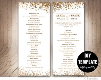 Printable Wedding Program Template,Instant Download Gold Wedding Program,Confetti Wedding Program, Elegant Wedding Template