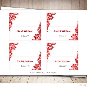 Red Wedding Placecard Template Foldover DIY Red Place Card - Etsy
