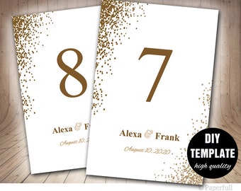 Table Cards Wedding, Wedding Table Cards, Wedding Table Numbers in Gold, Confetti Wedding, Gold Table Cards