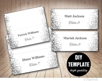 Elegant Wedding Placecards, Grey Place cards,Silver Placecard Template, Silver Wedding Place cards Printable, Confetti Wedding