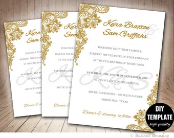 Lace Wedding Invitation DIY,Gold Wedding Invitation Template,Elegant Invitation Wedding Template,Gold Wedding Invite