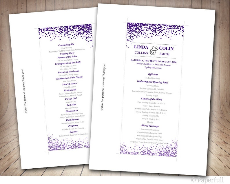 Confetti Wedding Program Templatediy Purple Wedding Etsy