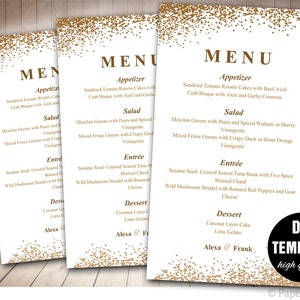 Gold Menu Template,wedding Menu Template,printable Wedding Menu Card ...