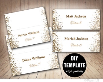 Printable Placecards, Place cards Wedding,Gold Wedding Place Cards, Confetti Wedding, Wedding Placecard Template, Gold Place cards