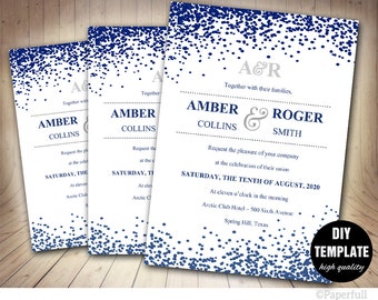 Wedding Invitation Template,Blue Wedding Invitation,Navy Blue Wedding Invitation,Modern Wedding Invitation, Confetti Wedding