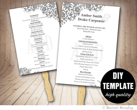 Silver Wedding Fan Program Diy Instant Downloadprintable Etsy
