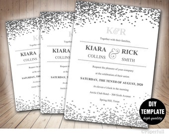 Modern Wedding Invitation Template, Printable Silver Wedding Invitation,Elegant Wedding Invitation,Confetti Wedding,Grey Wedding Template