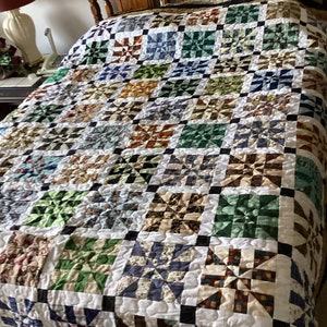 Patchwork Broken Pinwheel queen size quilt, colorful,