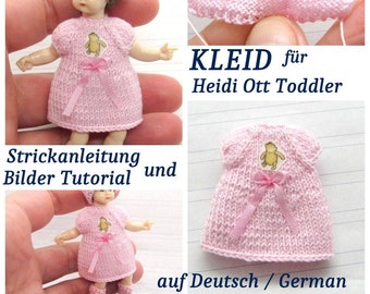 PDF E-PATTERN / Strickanleitung - Kleid für miniaturen Toddler Puppe - DEUTSCH - Strickanleitung + Bilder Tutorial