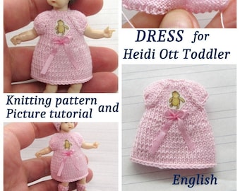 WZÓR PDF E-PATTERN / Wzór na robótkę na drutach - Sukienka dla lalki Heidi Ott w miniaturze - JĘZYK ANGIELSKI - Wzór na robótkę na drutach + samouczek ze zdjęciami