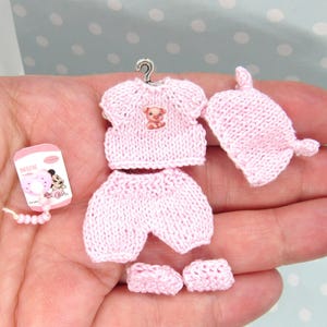 WEARABLE Miniature OUTFIT for mini 2&quot; OOAK Baby -&gt; Jacket, Pants, Hat, Booties, Pacifier. Dollhouse 1/12 miniature clothes
