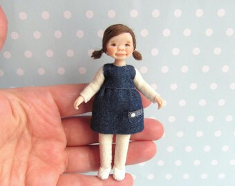 OOAK miniature doll Girl CHILD. 1:12 Dollhouse miniature doll POSEABLE. Handsculpt artist Doll